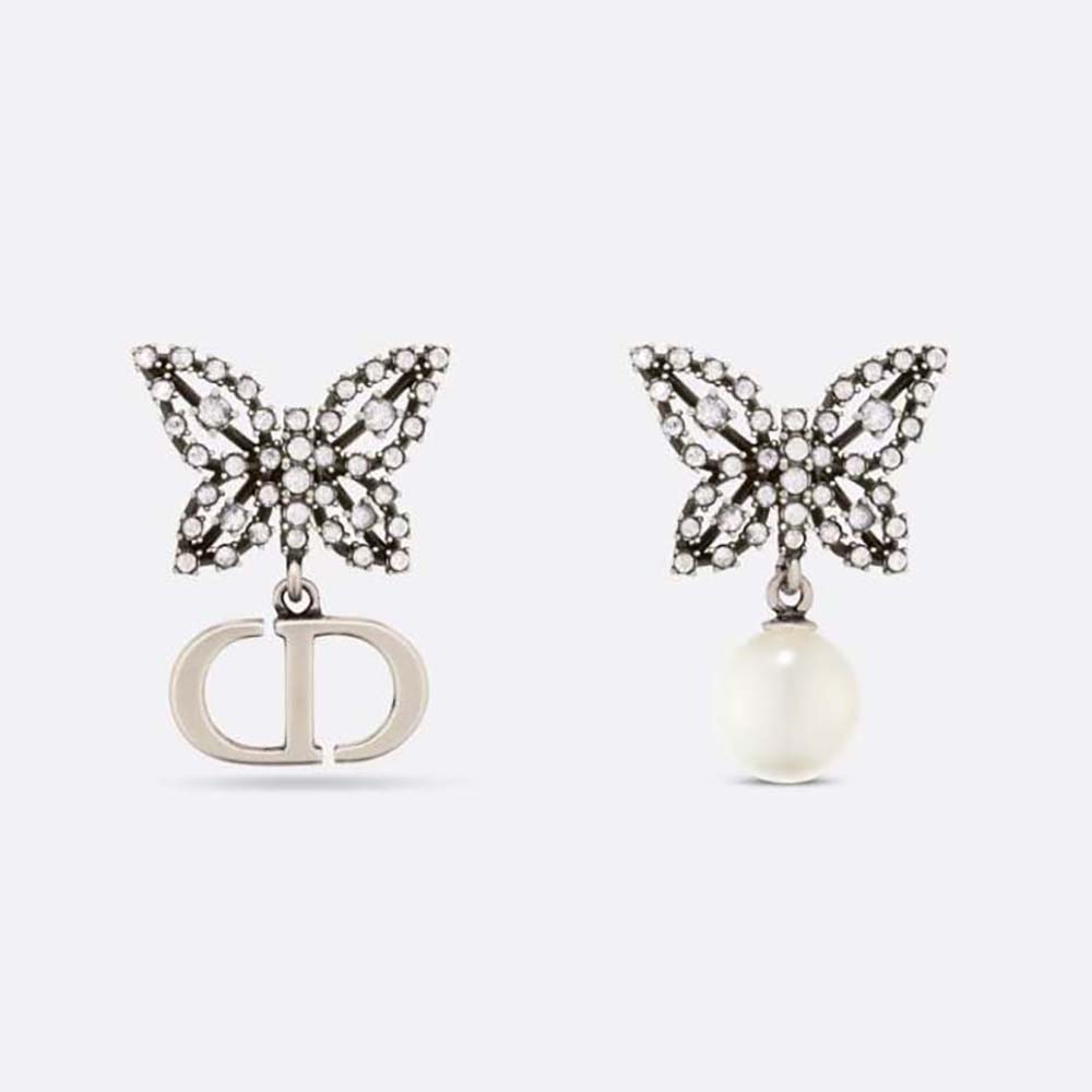 Front view of Dior Women Papillon De Nuit Earrings with white pearls