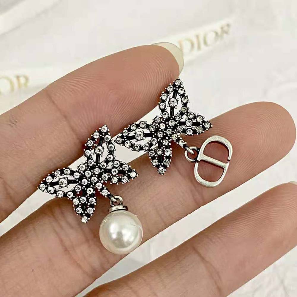 Dior Women Papillon De Nuit Earrings Antique Silver-Finish Metal with White Resin Pearl - image 8