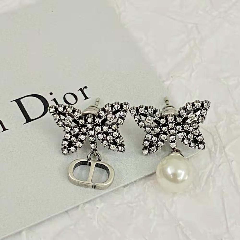 Dior Women Papillon De Nuit Earrings Antique Silver-Finish Metal with White Resin Pearl - image 5