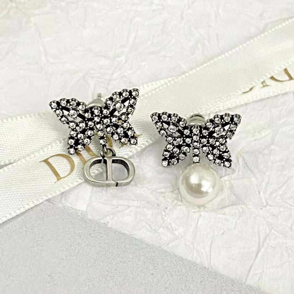 Side profile showing antique silver finish of Dior Women Papillon De Nuit Earrings
