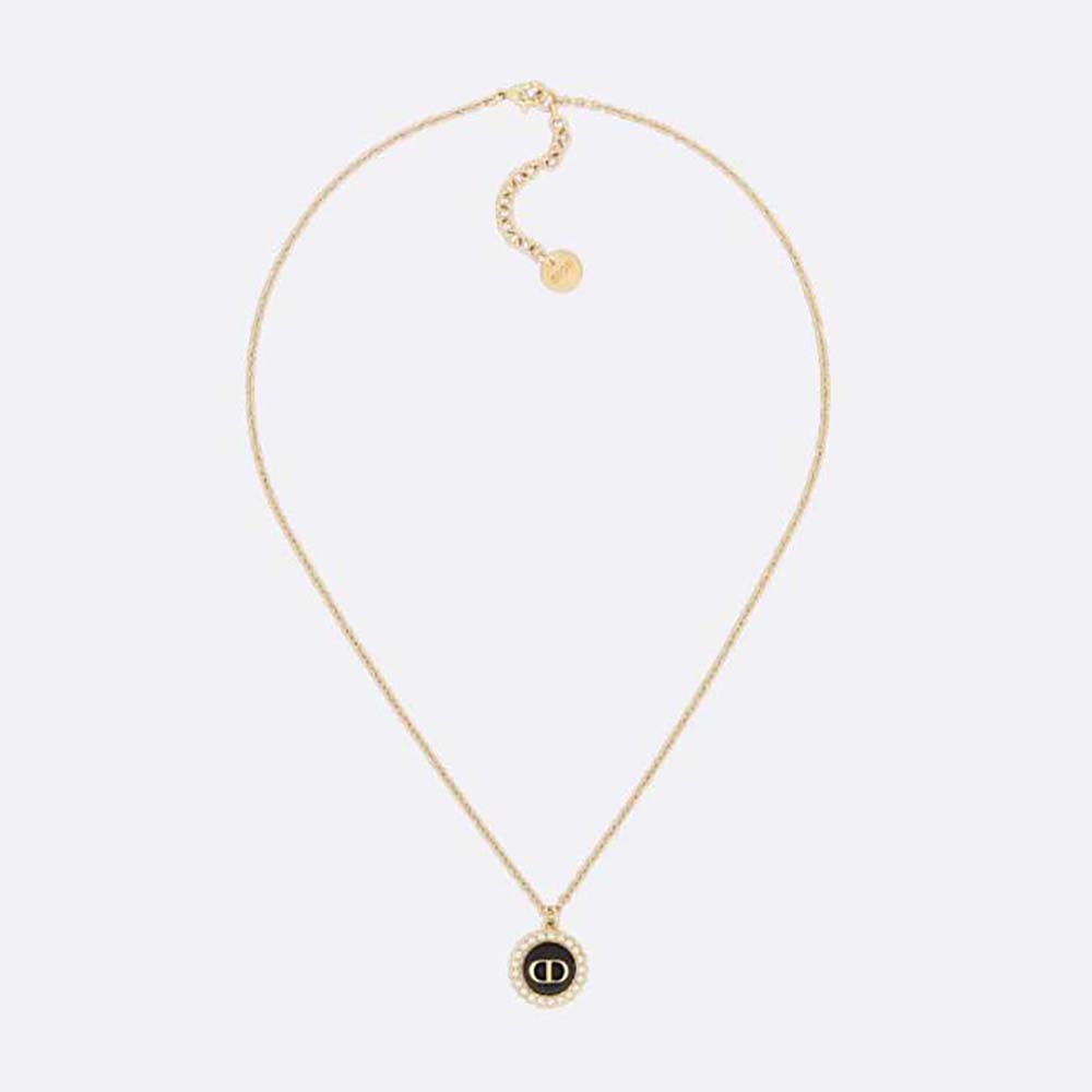 Dior Women Petit CD Necklace Gold-Finish Metal with White Resin Pearls and Latte Glass