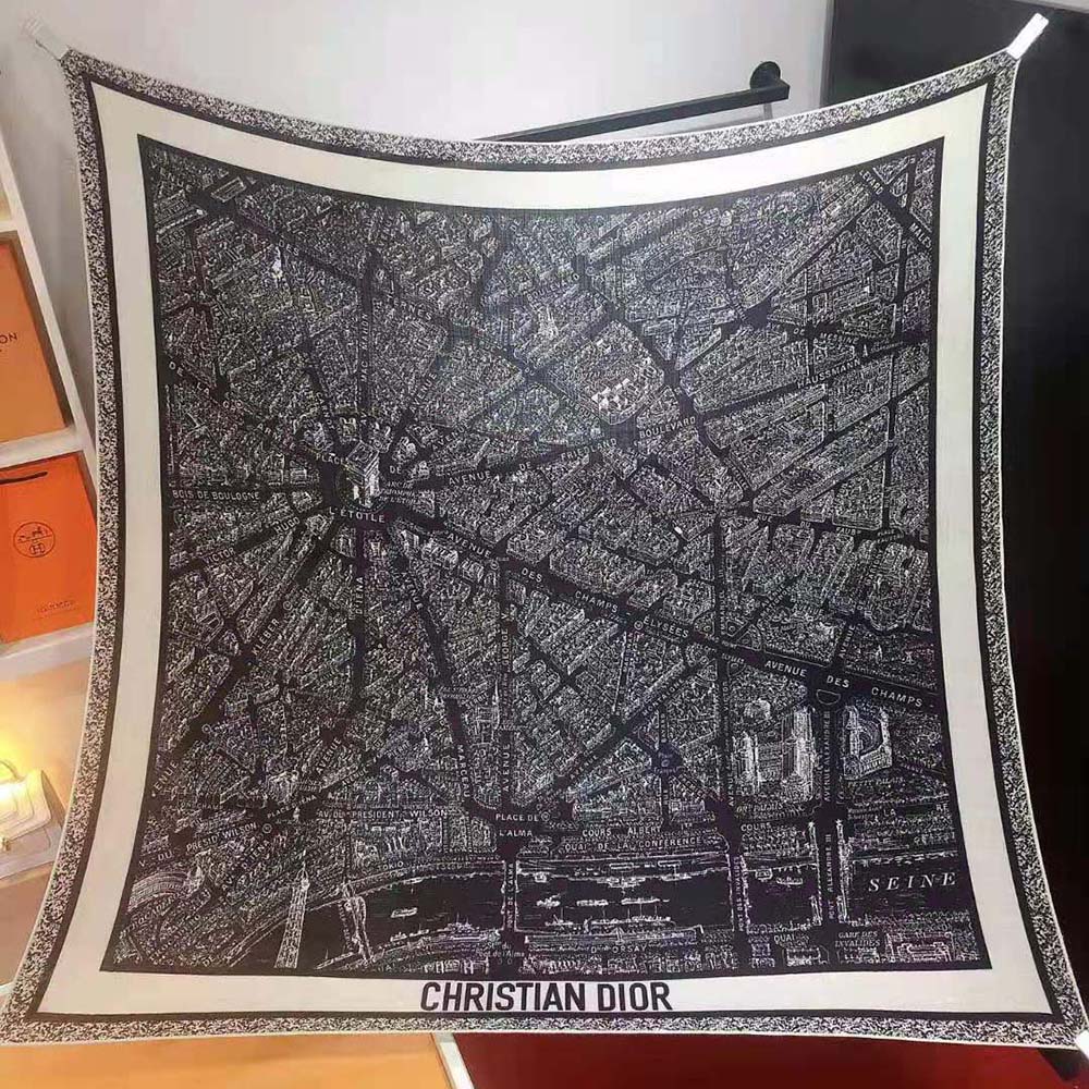 Dior Women Plan De Paris 90 Square Scarf Black and White Silk Twill - image 4