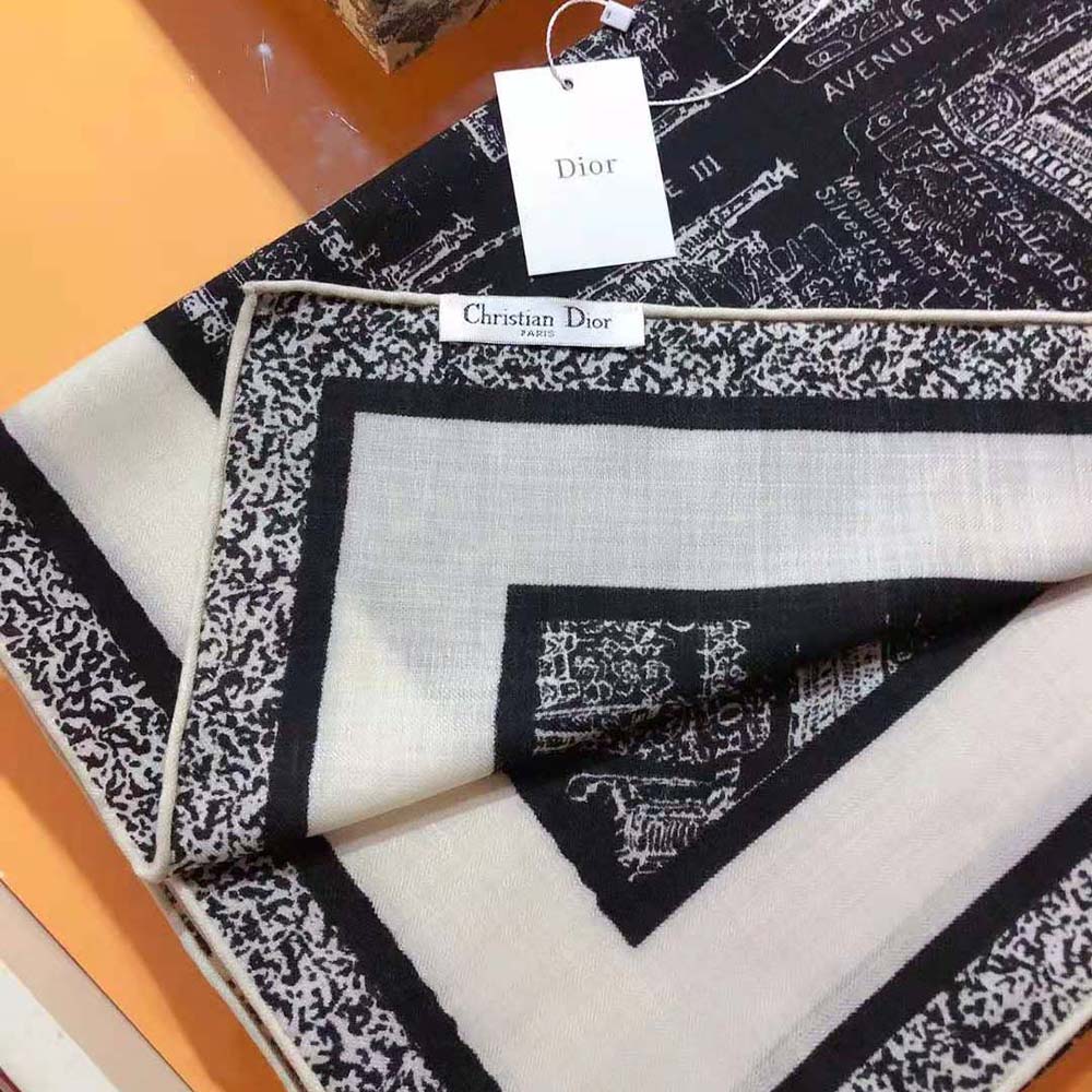 Dior Women Plan De Paris 90 Square Scarf Black and White Silk Twill - image 9