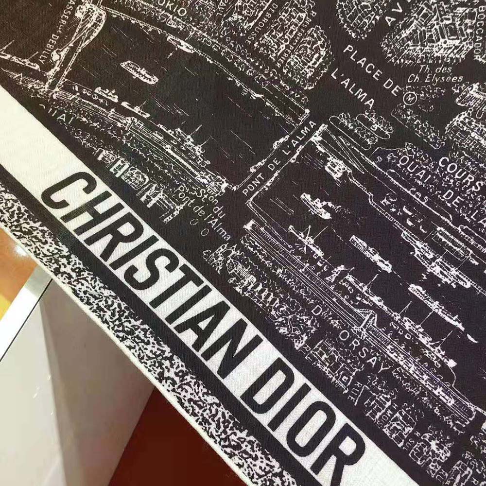 Dior Women Plan De Paris 90 Square Scarf Black and White Silk Twill - image 7