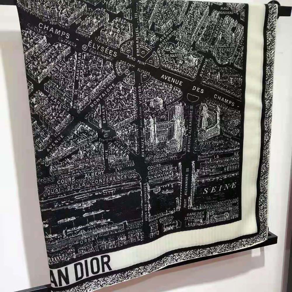 Dior Women Plan De Paris 90 Square Scarf Black and White Silk Twill - image 6