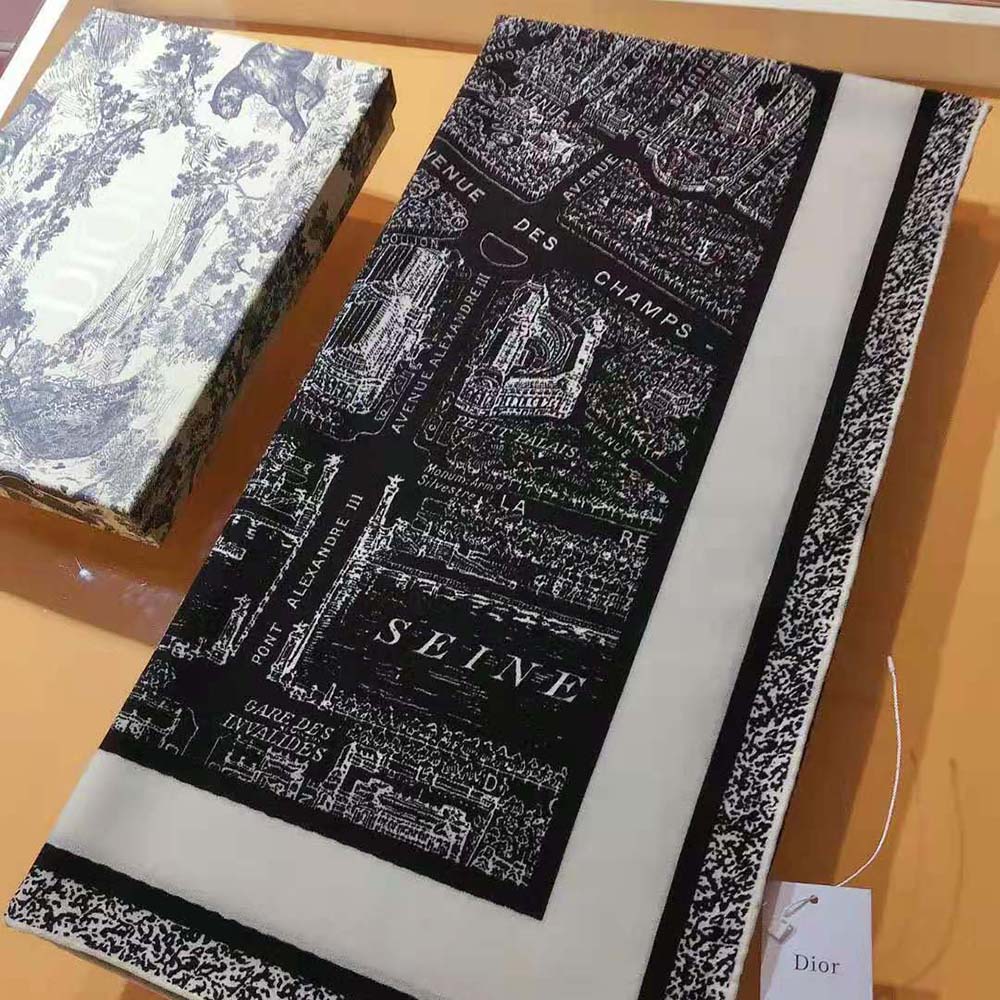 Dior Women Plan De Paris 90 Square Scarf Black and White Silk Twill - image 5