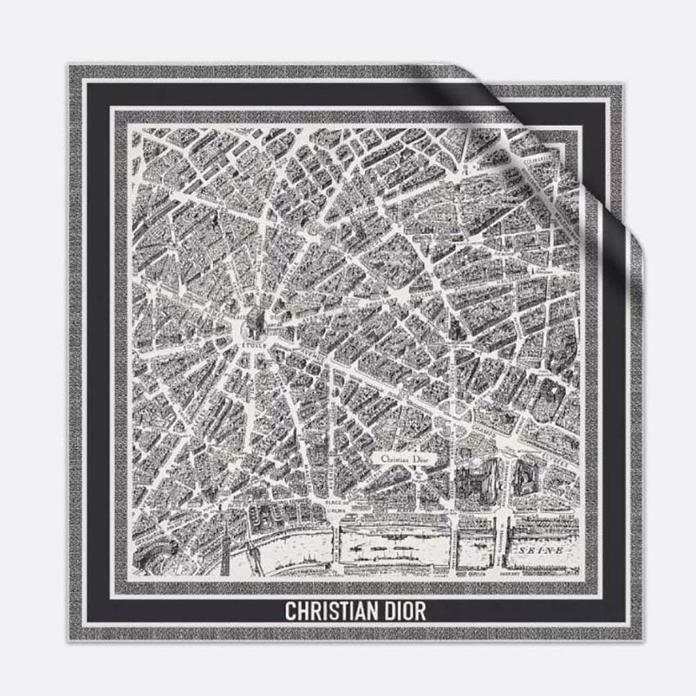 Front view of Dior Women Plan De Paris 90 Square Scarf silk twill