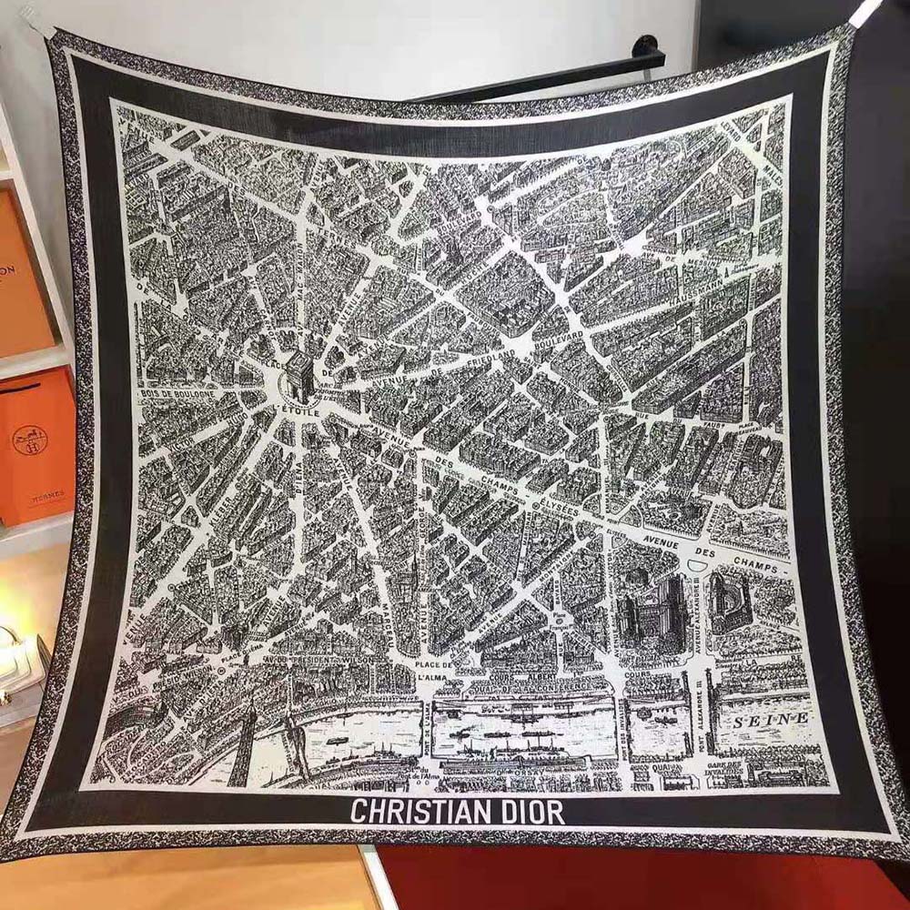 Dior Women Plan De Paris 90 Square Scarf White and Black Silk Twill - image 4