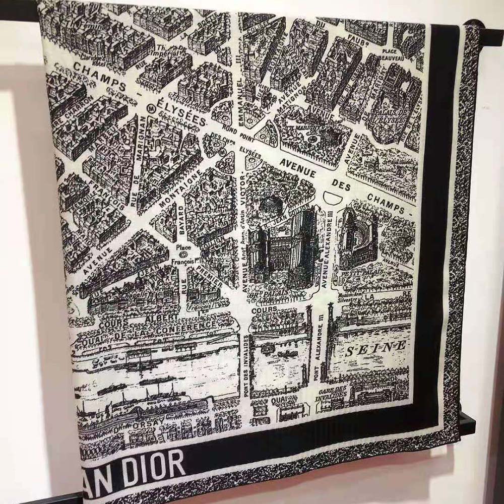 Dior Women Plan De Paris 90 Square Scarf White and Black Silk Twill - image 8