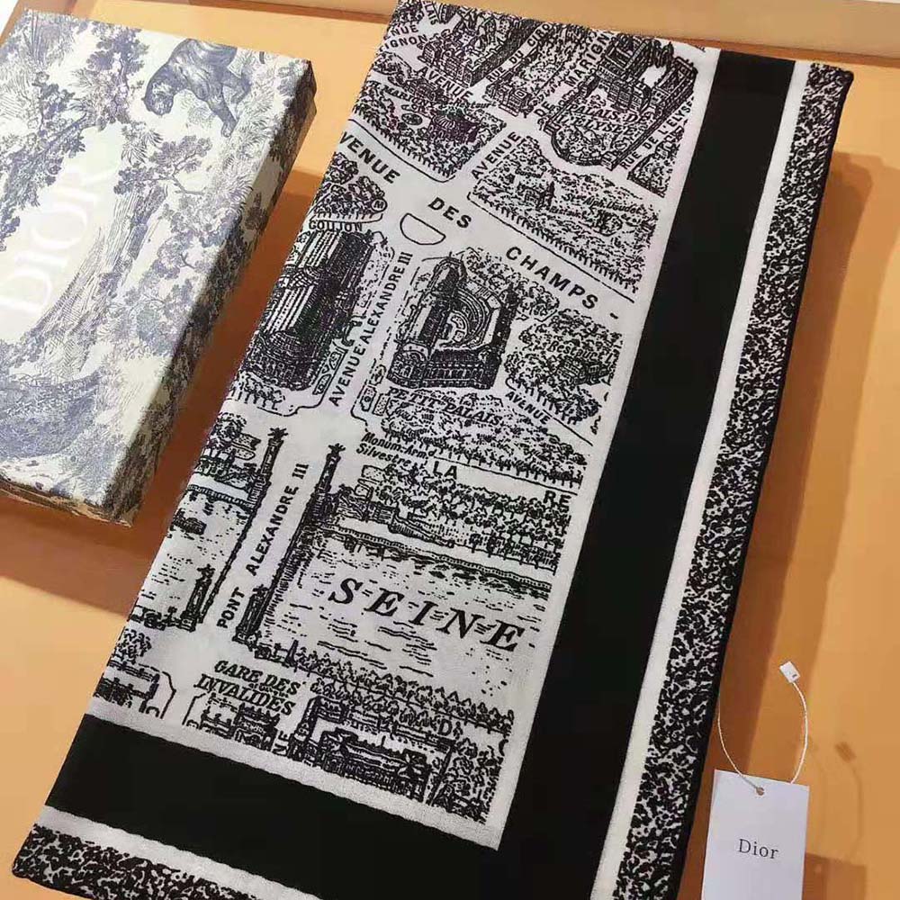 Dior Women Plan De Paris 90 Square Scarf White and Black Silk Twill - image 7