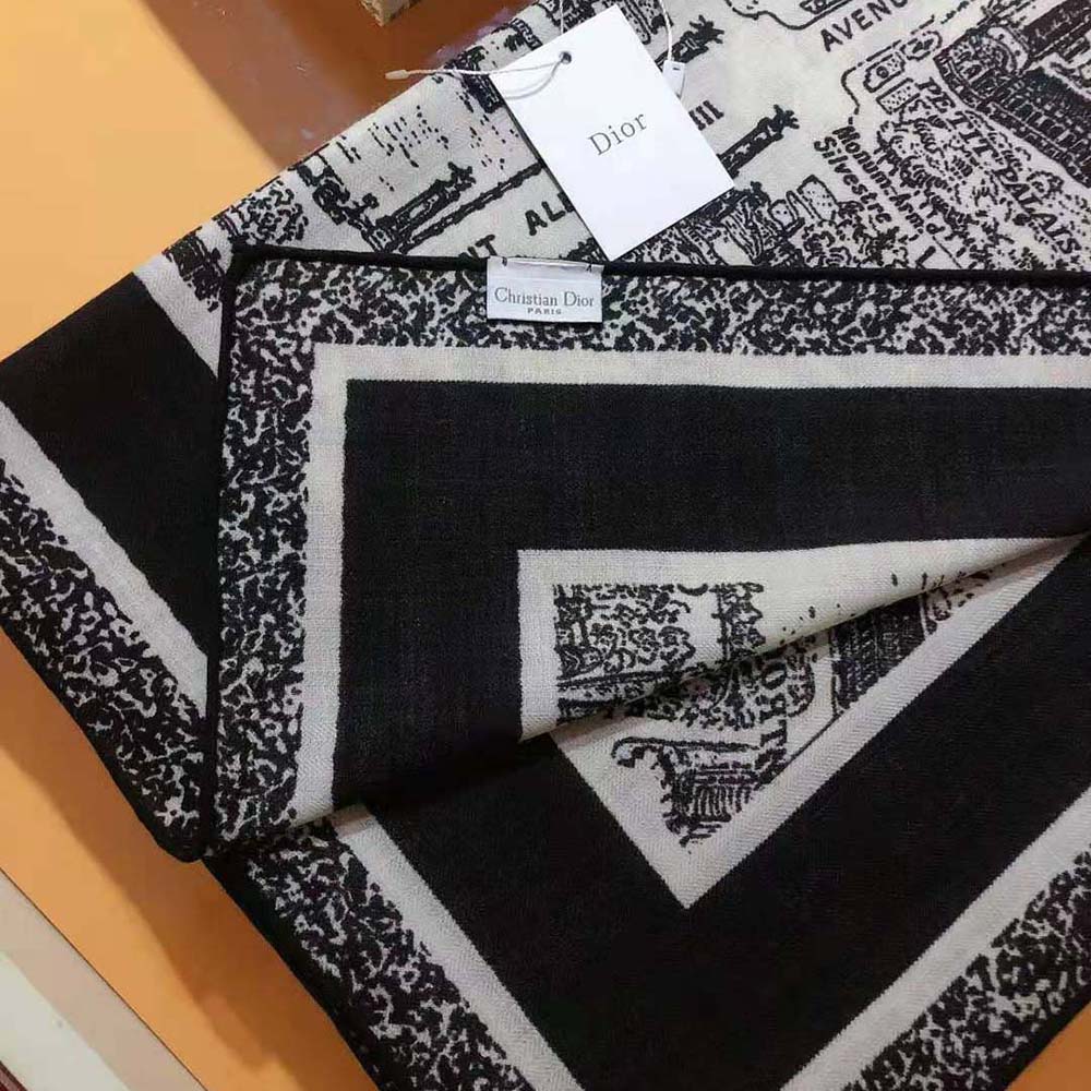 Dior Women Plan De Paris 90 Square Scarf White and Black Silk Twill - image 5