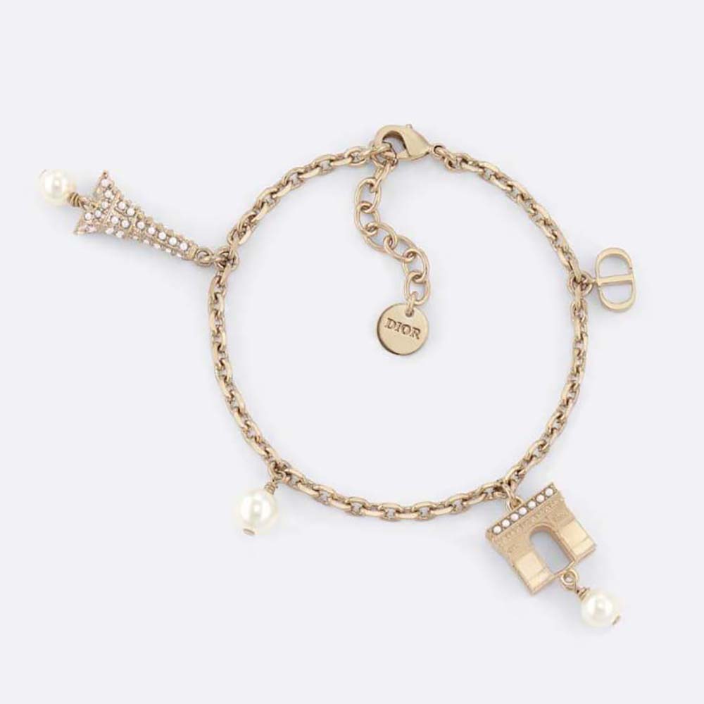 Close-up of Dior Women Plan De Paris Bracelet gold-finish and pearls