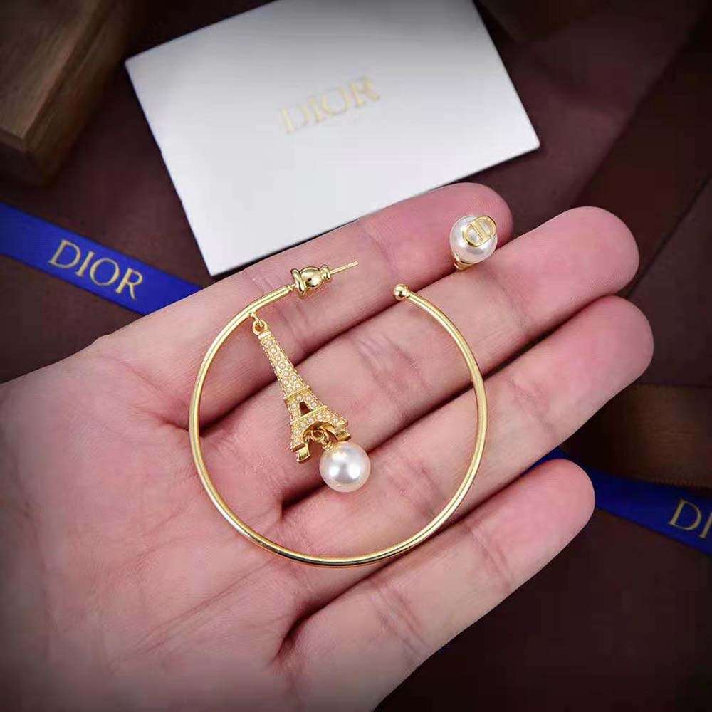 Dior Women Plan De Paris Earrings Gold-Finish Metal and White Resin Pearls - image 7