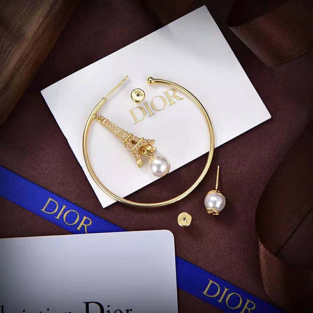 Dior Women Plan De Paris Earrings Gold-Finish Metal and White Resin Pearls - image 5