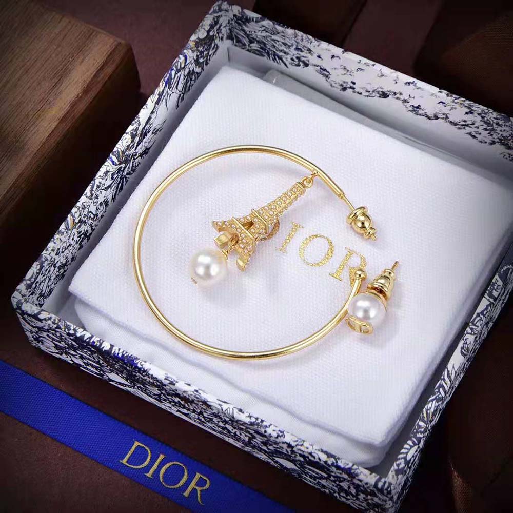 Dior Women Plan De Paris Earrings Gold-Finish Metal and White Resin Pearls - image 6