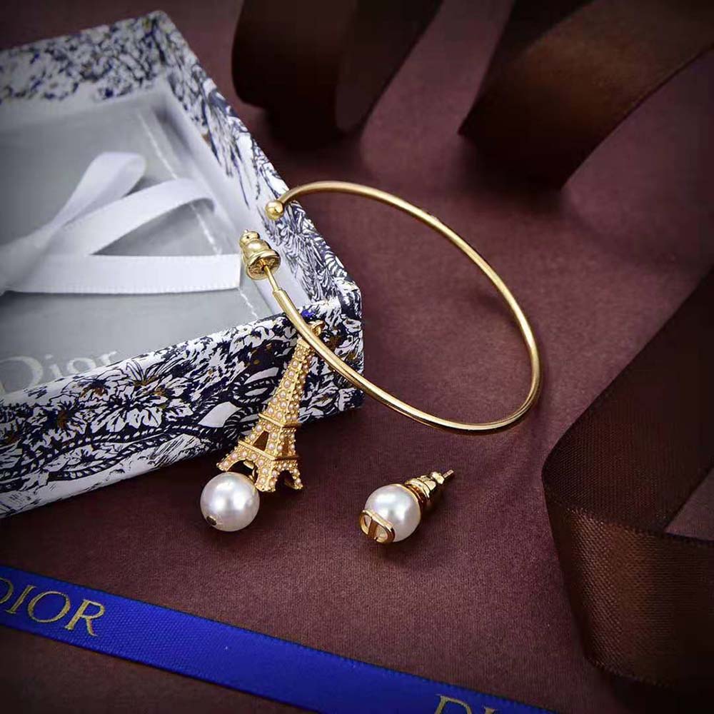 Dior Women Plan De Paris Earrings Gold-Finish Metal and White Resin Pearls - image 4