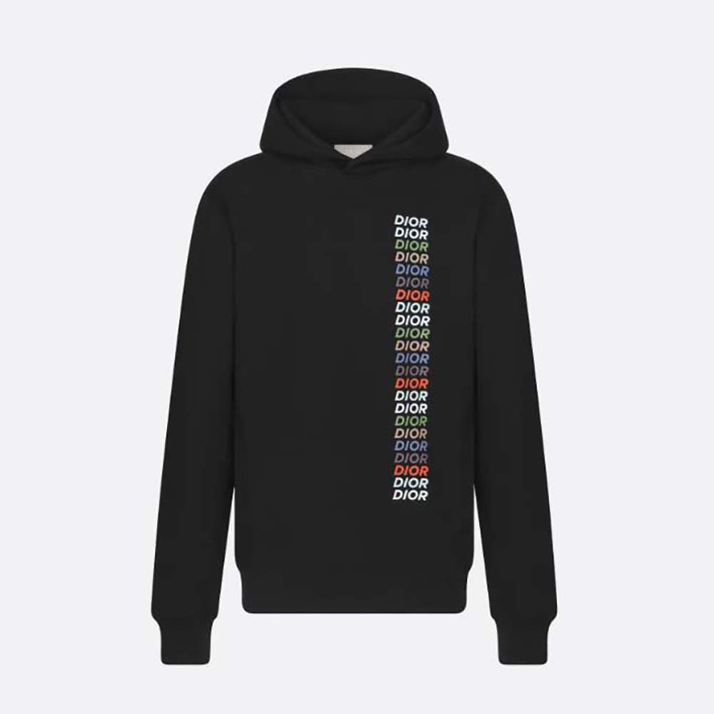 Front view of Dior Men Relaxed-fit Hooded Sweatshirt Black Cotton Fleece
