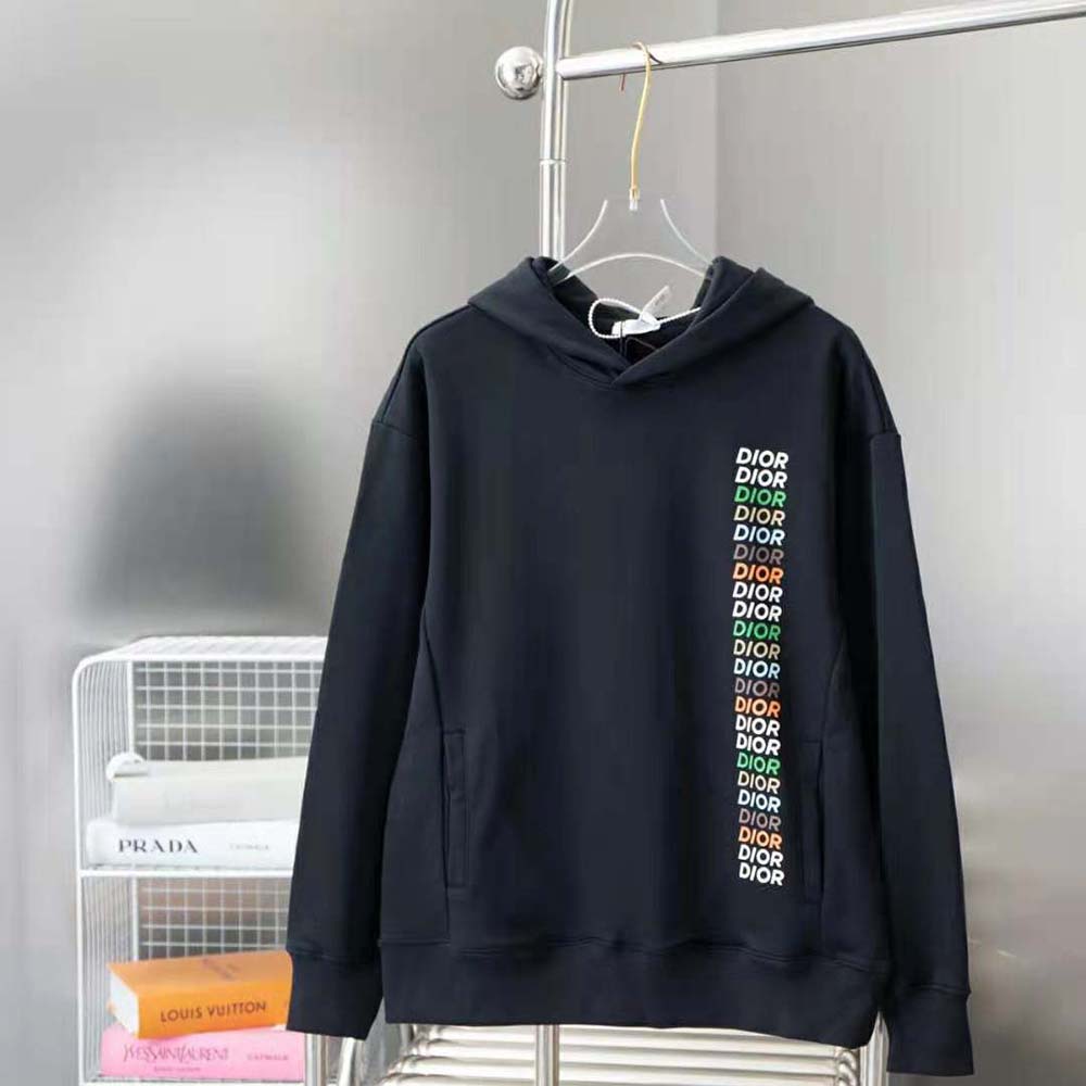 Close-up of black cotton fleece texture on Dior Men Relaxed-fit Sweatshirt