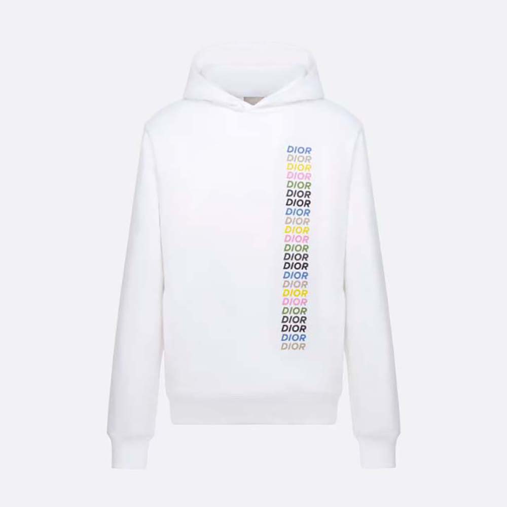 Front view of Dior Men Relaxed-fit Hooded Sweatshirt White Cotton Fleece