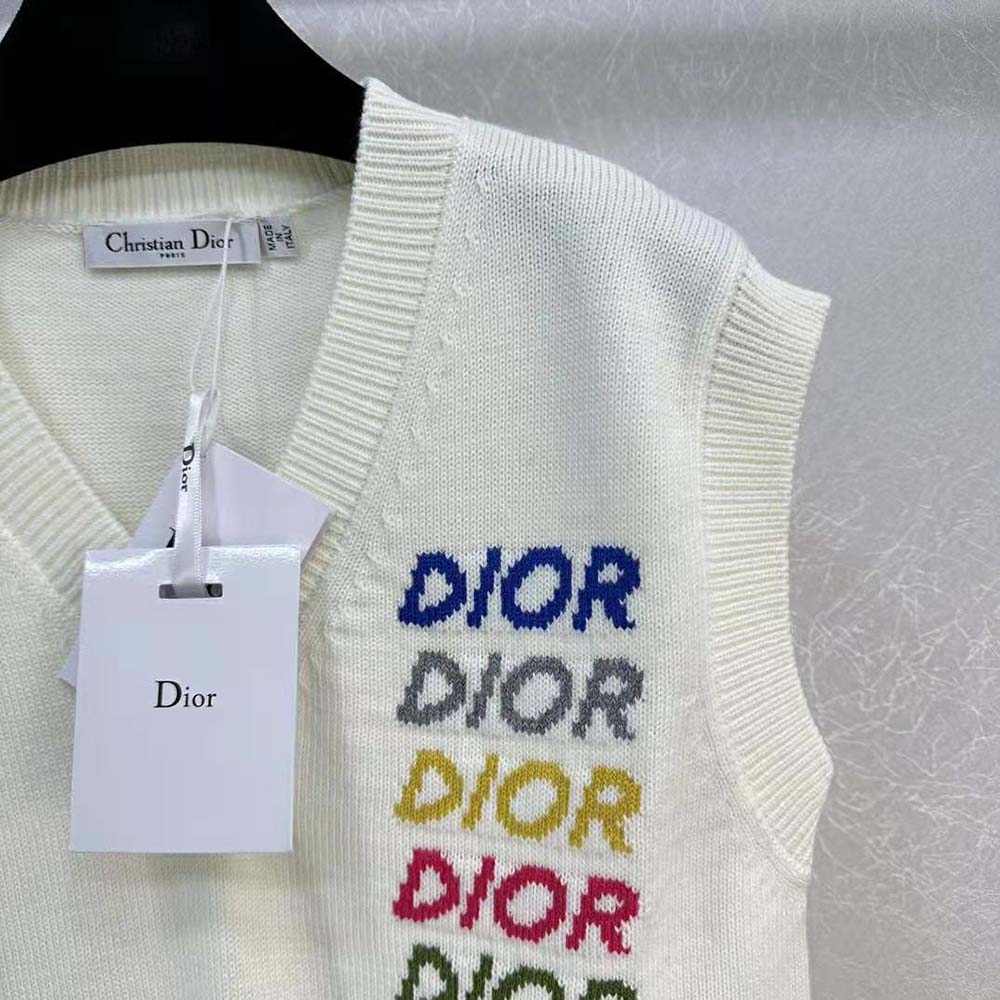 Dior Men Sleeveless Sweater Beige Wool and Cashmere Intarsia - image 6