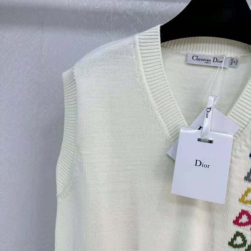 Dior Men Sleeveless Sweater Beige Wool and Cashmere Intarsia - image 5