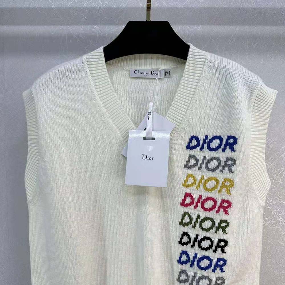 Dior Men Sleeveless Sweater Beige Wool and Cashmere Intarsia - image 4