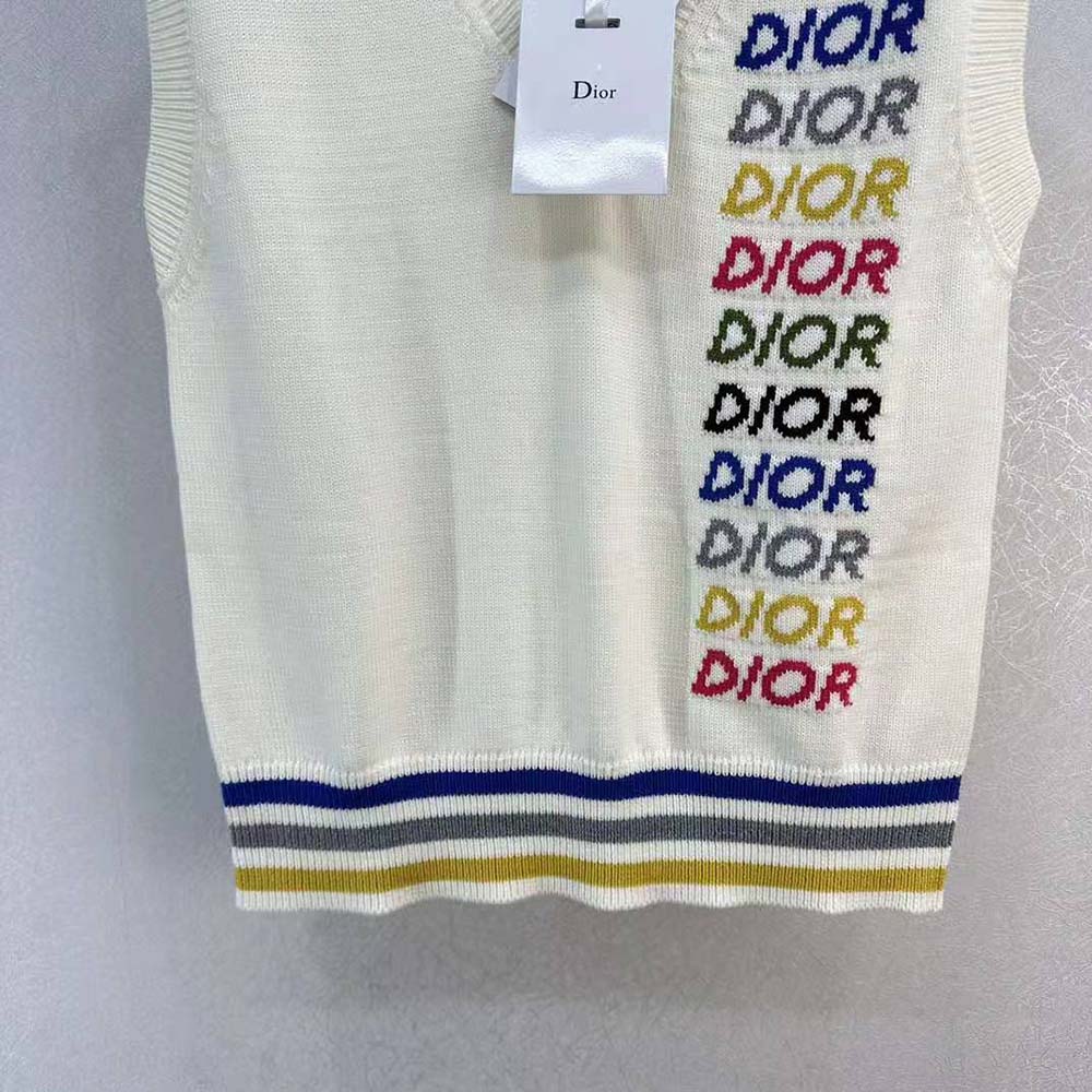 Dior Men Sleeveless Sweater Beige Wool and Cashmere Intarsia - image 8