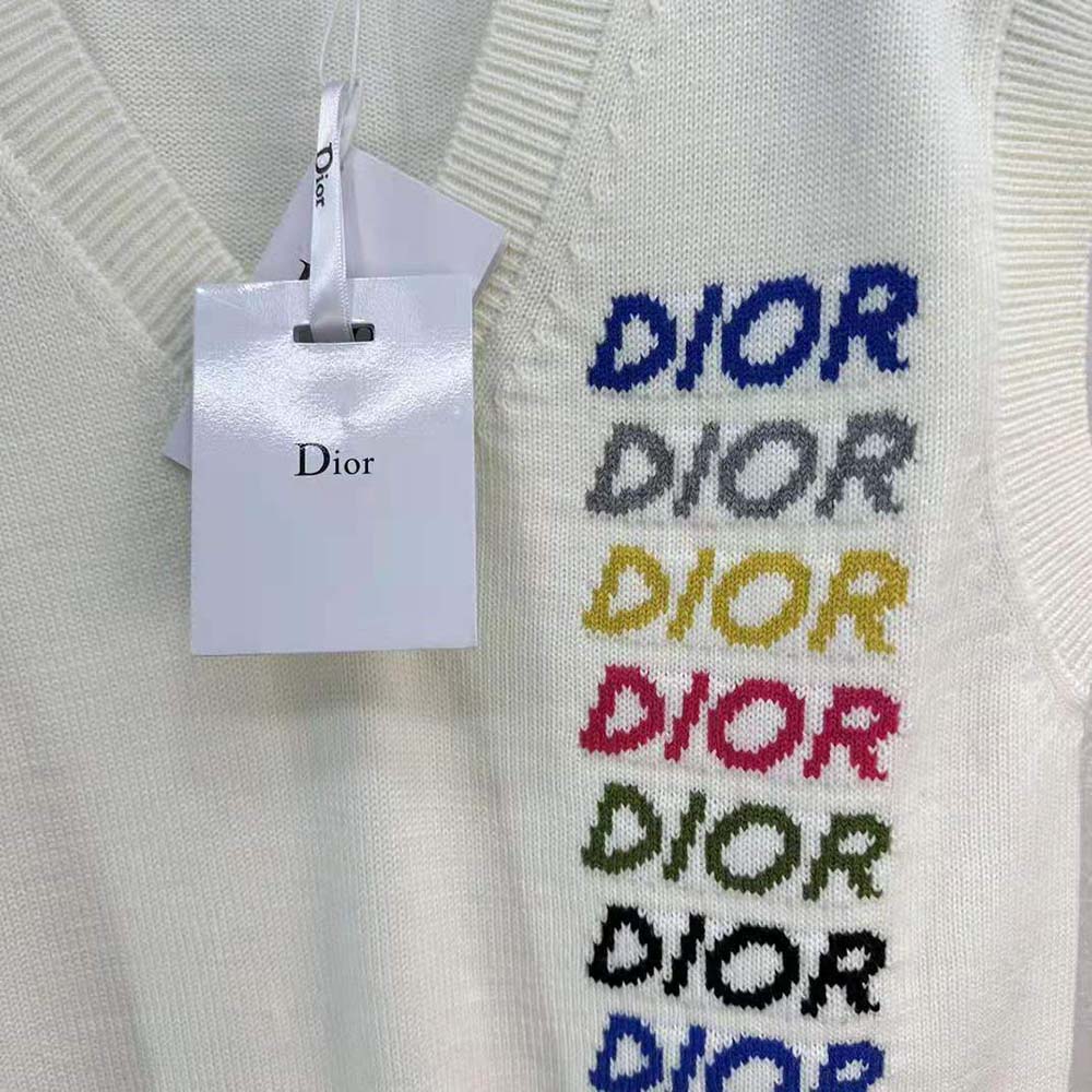 Dior Men Sleeveless Sweater Beige Wool and Cashmere Intarsia - image 7