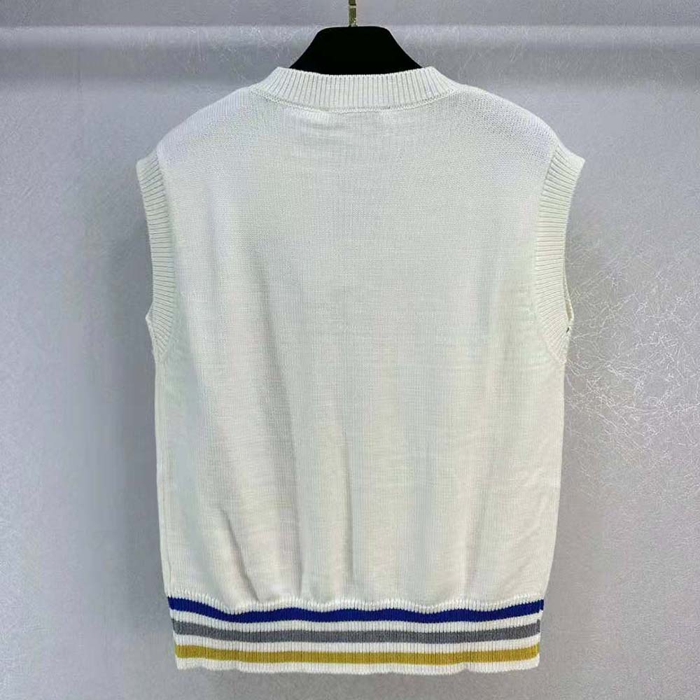 Side angle showing tailored fit of Dior Men Sleeveless Sweater Beige Wool and Cashmere