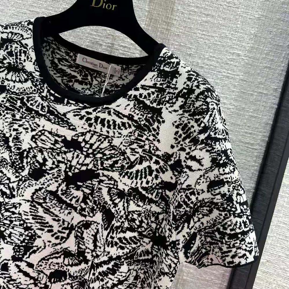 Dior Women Straight Dress Black and White Technical Jacquard with Allover Butterfly Motif - image 5