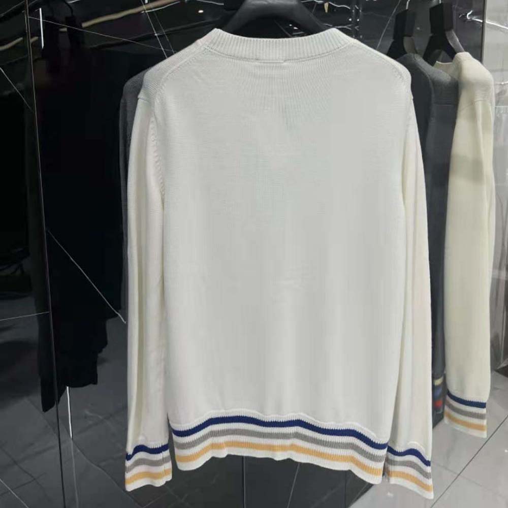 Side angle showing texture and fit of Dior Men Sweater Beige Wool and Cashmere Intarsia