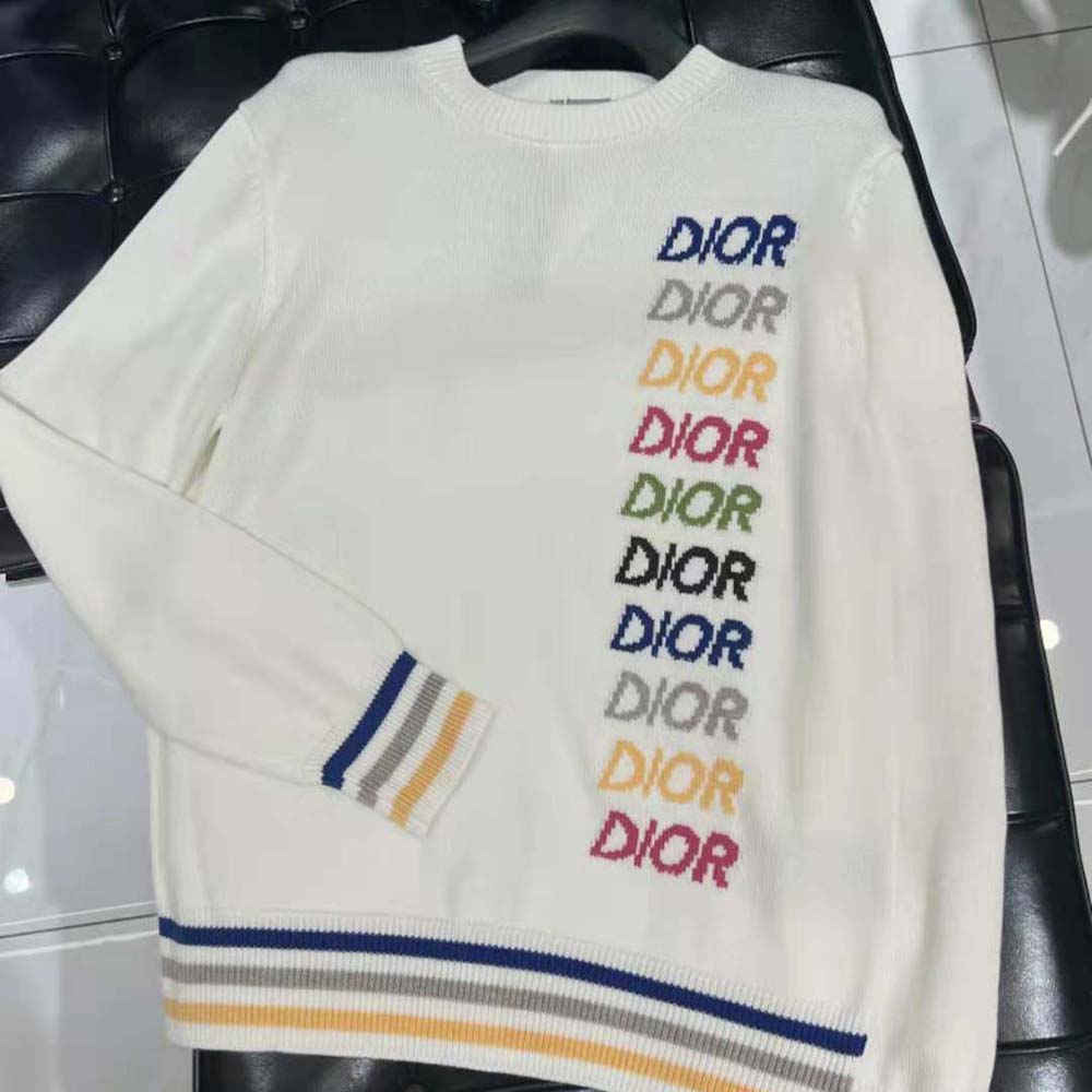 Dior Men Sweater Beige Wool and Cashmere Intarsia - image 4