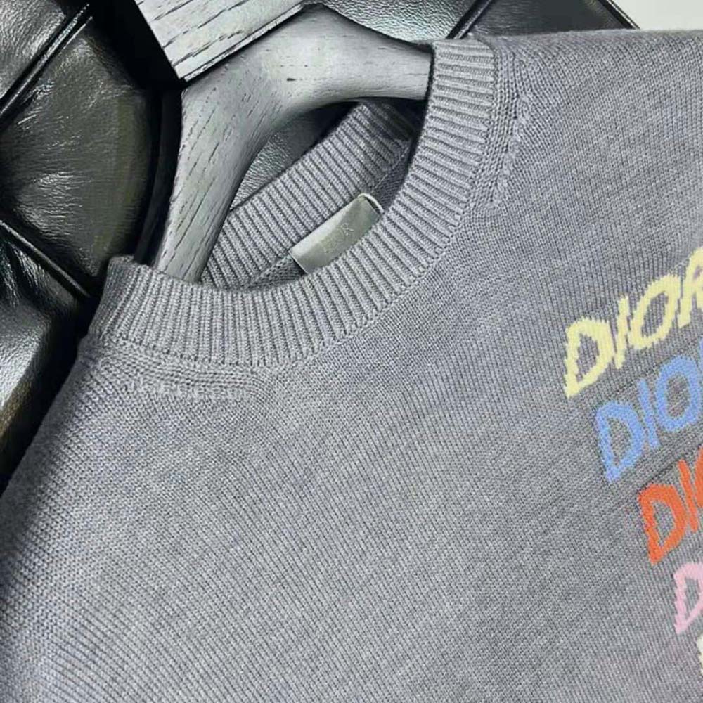 Dior Men Sweater Gray Wool and Cashmere Intarsia - image 5