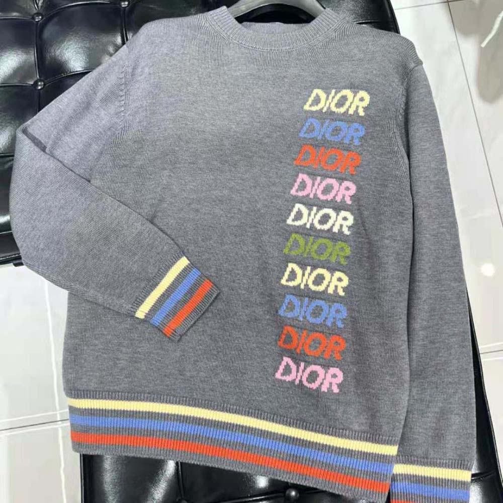 Dior Men Sweater Gray Wool and Cashmere Intarsia - image 4