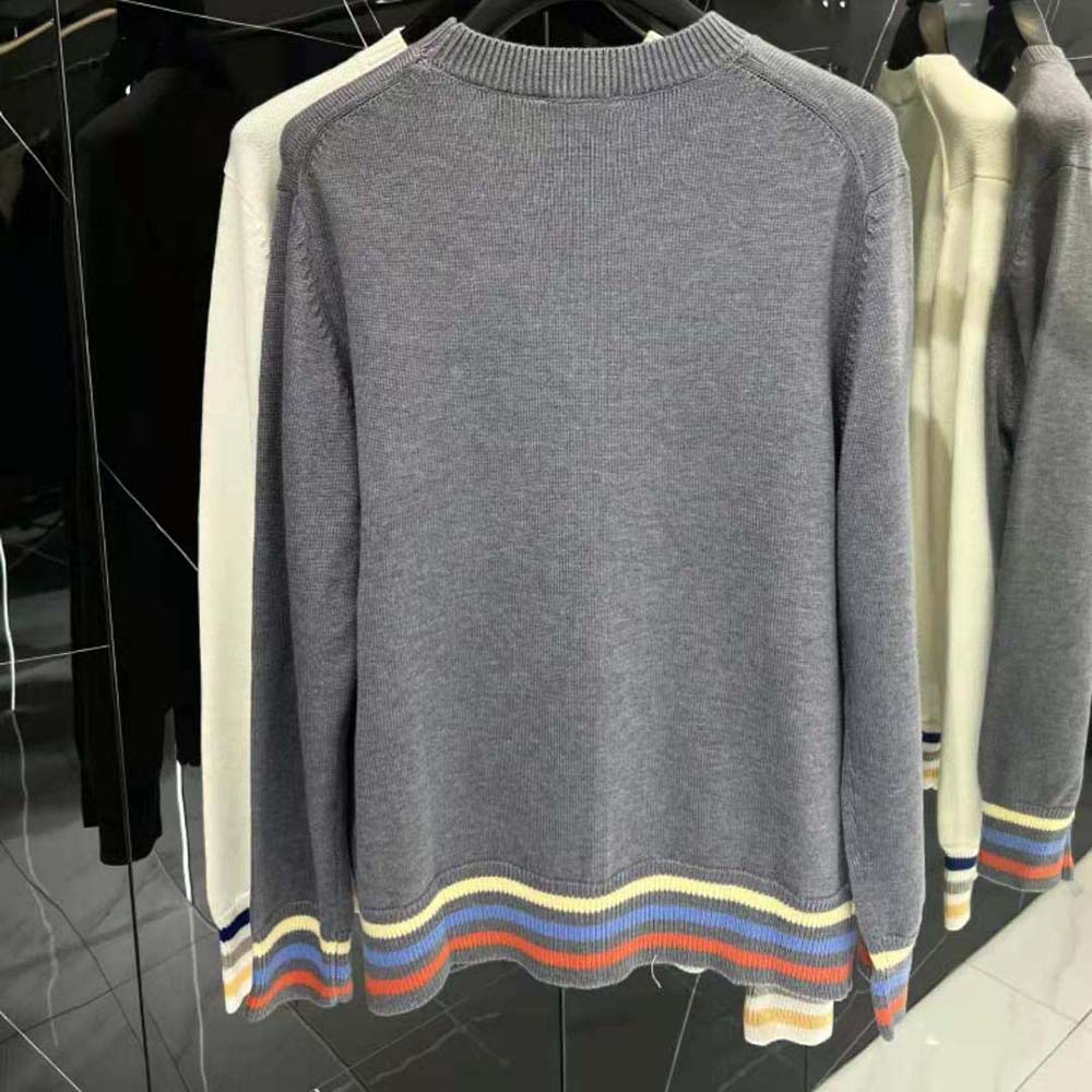 Side profile showing fit of Dior Men Sweater Gray Wool and Cashmere Intarsia