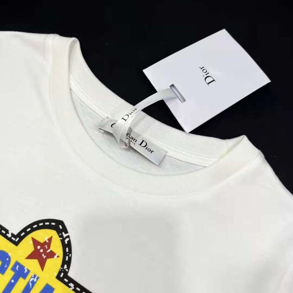 Dior Men T-shirt White Cotton and Linen Jersey with Multicolor Indian Animals Peacock Motif - image 5