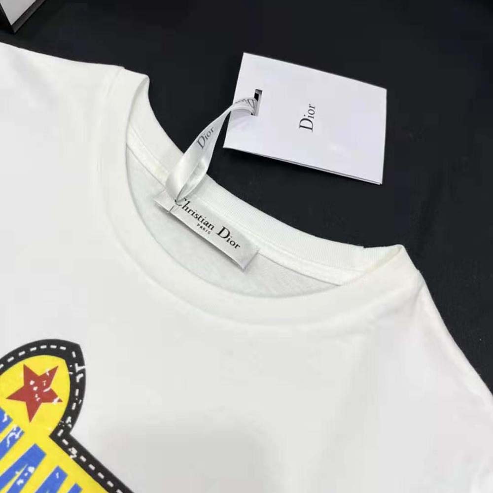 Dior Women T-shirt White Cotton and Linen Jersey with Multicolor Indian Animals Tiger Motif - image 7
