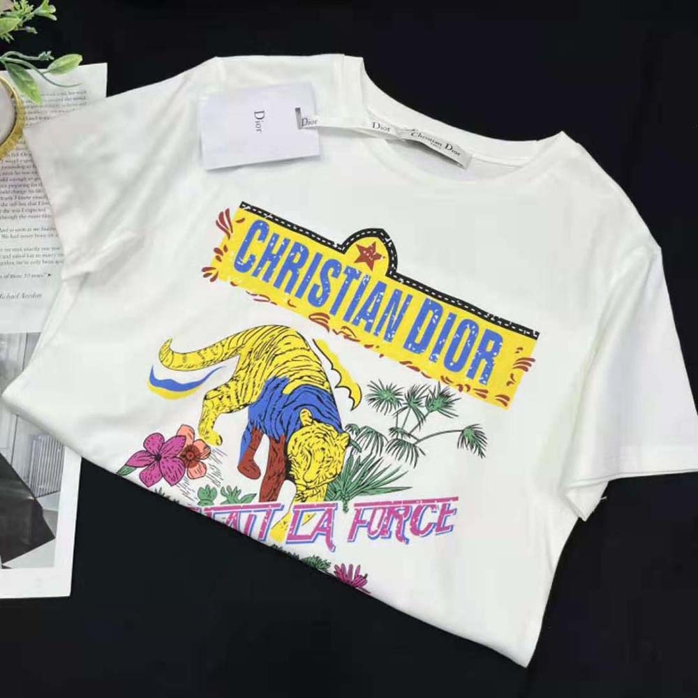 Side angle showing fitted silhouette of Dior Women T-shirt in white