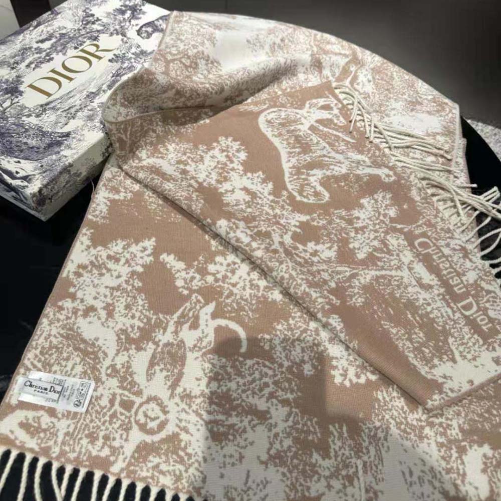 Dior Women Toile De Jouy Sauvage Scarf Rose Des Vents Cashmere and Wool - image 5