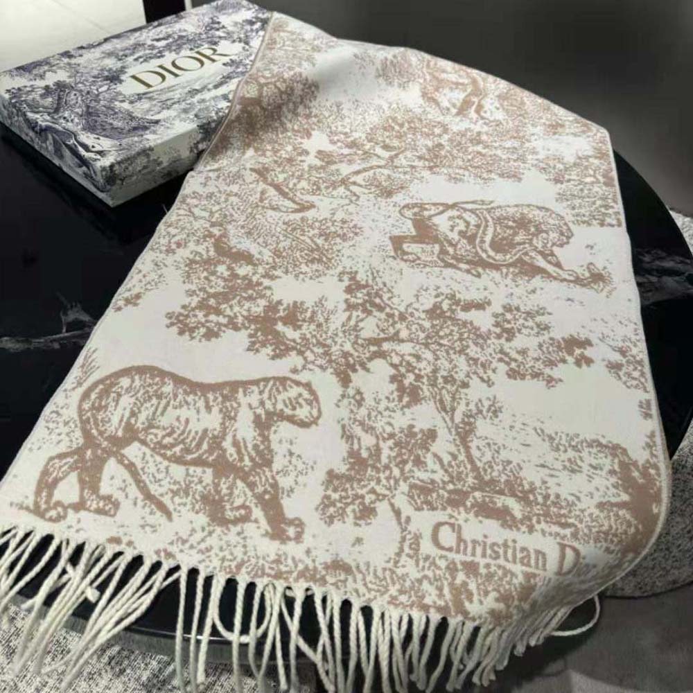 Dior Women Toile De Jouy Sauvage Scarf Rose Des Vents Cashmere and Wool - image 4