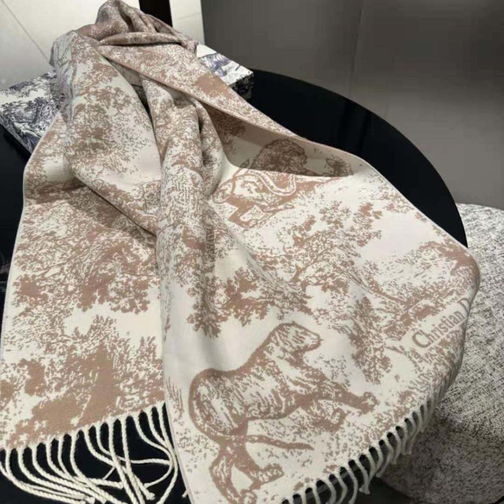 Folded Dior Women Toile De Jouy Sauvage Scarf Rose Des Vents showing signature print