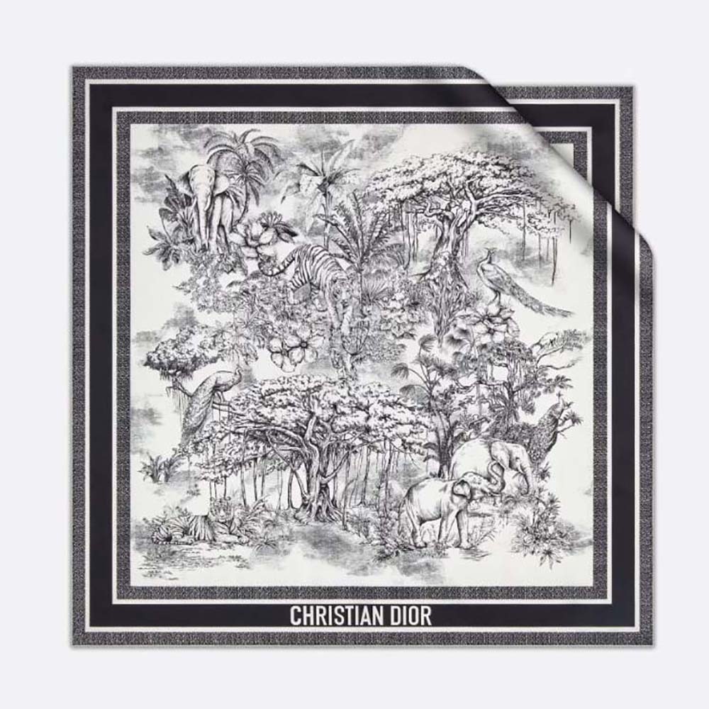 Front view of Dior Women Toile De Jouy Voyage 90 Square Scarf silk twill print