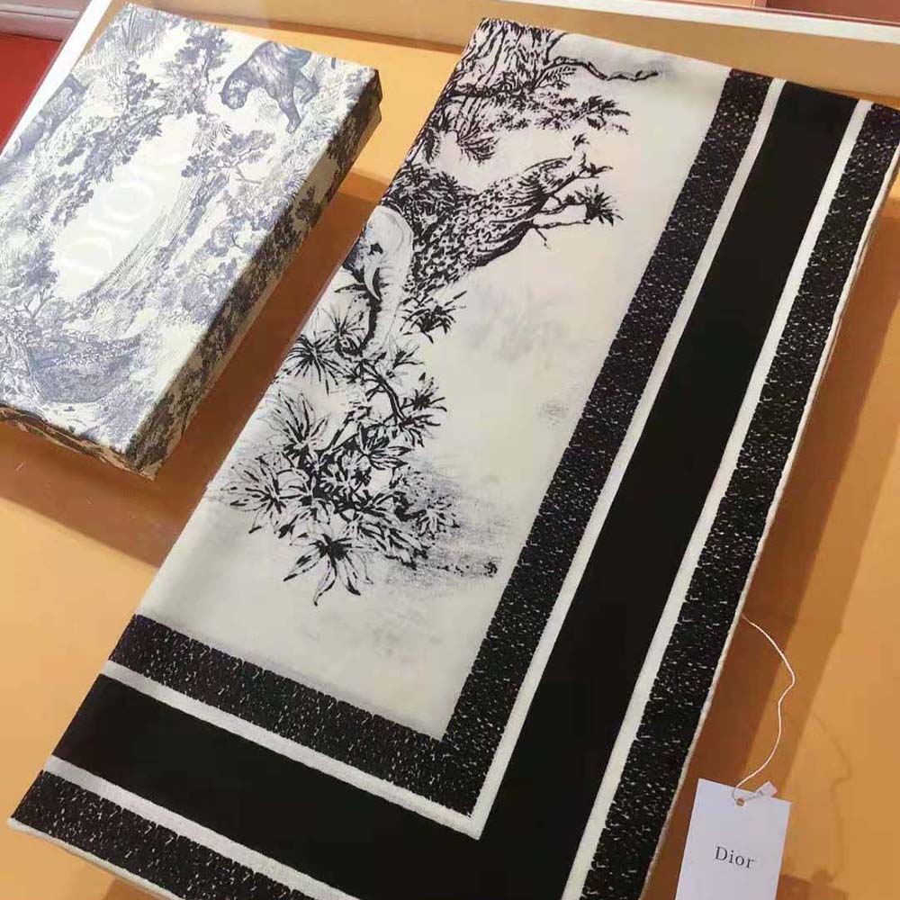 Dior Women Toile De Jouy Voyage 90 Square Scarf White and Black Silk Twill - image 5