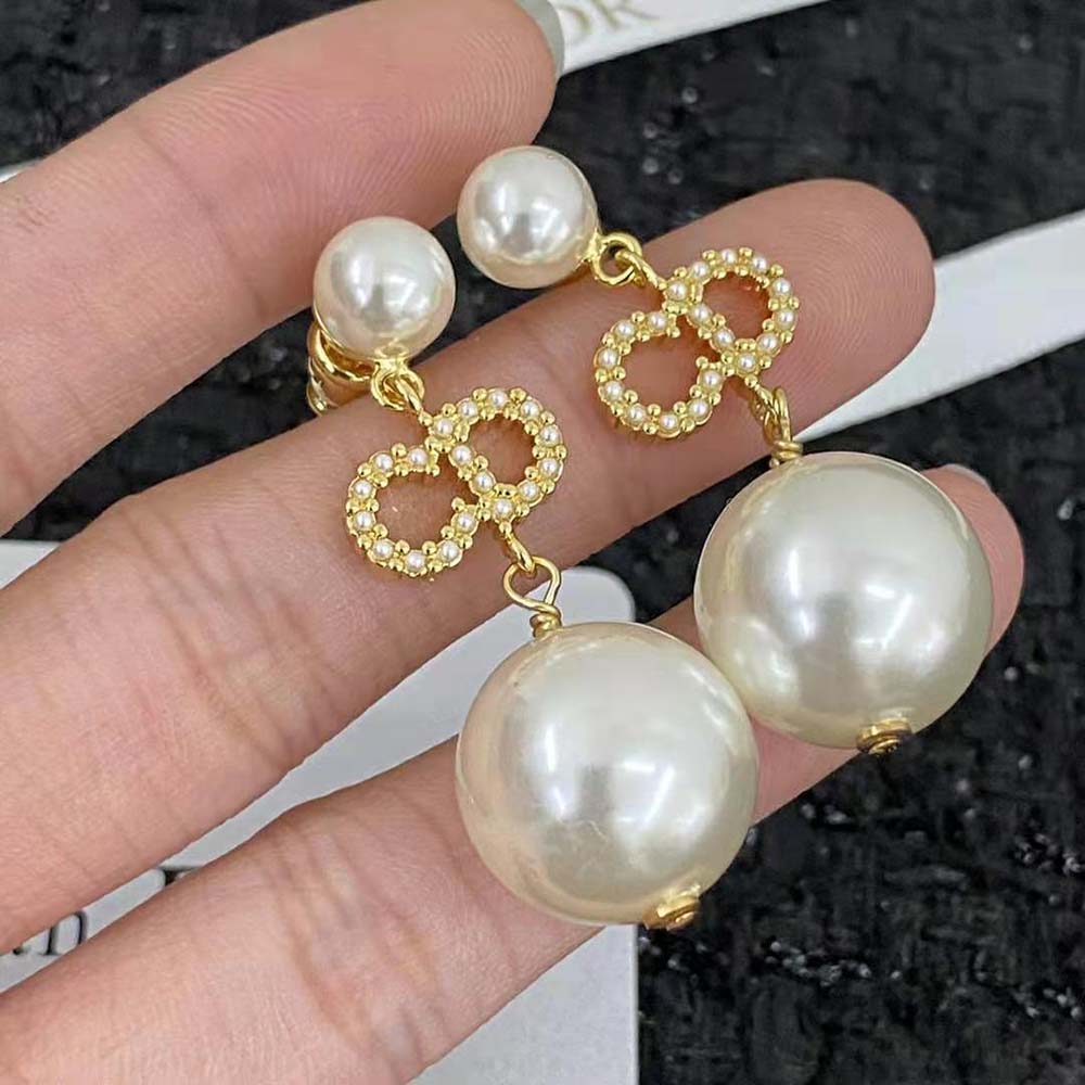 Dior Women Tribales Earrings Gold-Finish Metal, White Resin Pearls and White Crystals - image 6