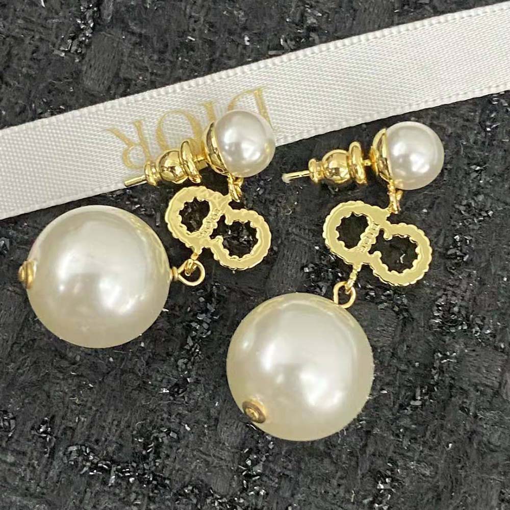 Dior Women Tribales Earrings Gold-Finish Metal, White Resin Pearls and White Crystals - image 5
