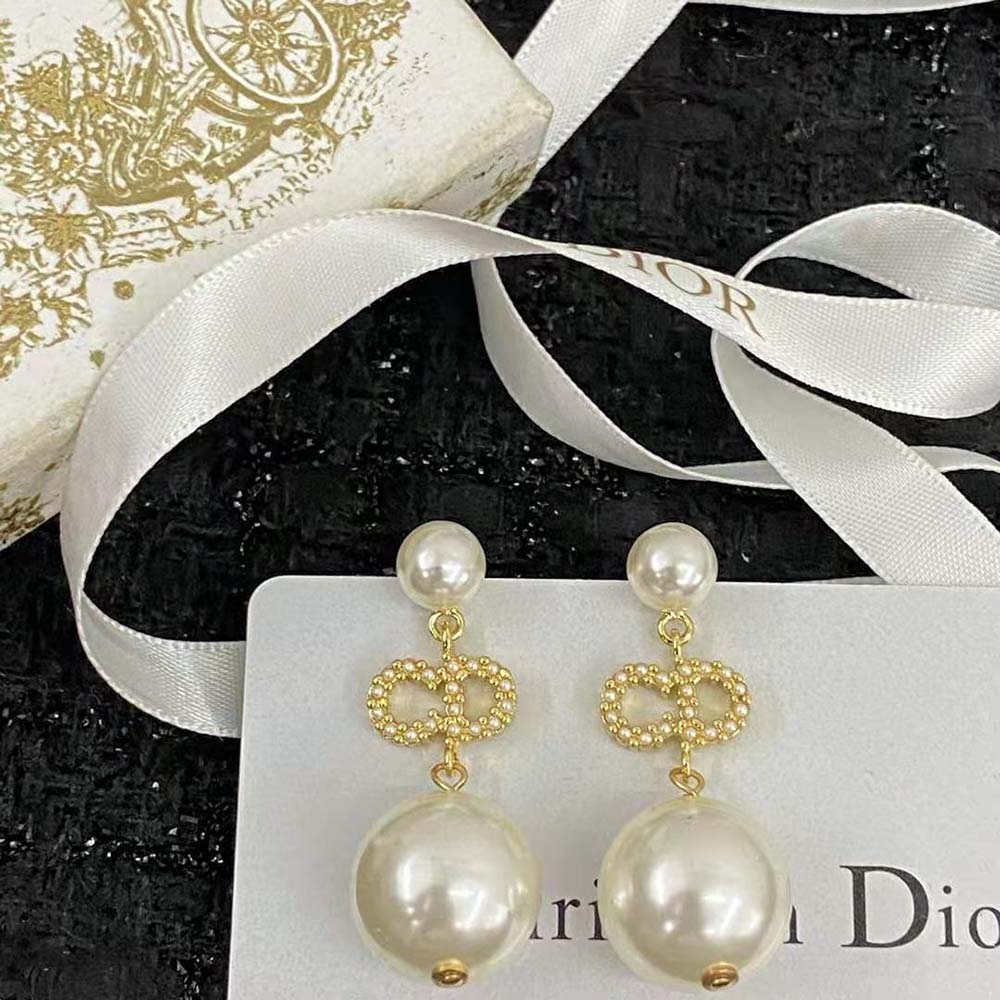 Dior Women Tribales Earrings Gold-Finish Metal, White Resin Pearls and White Crystals - image 4