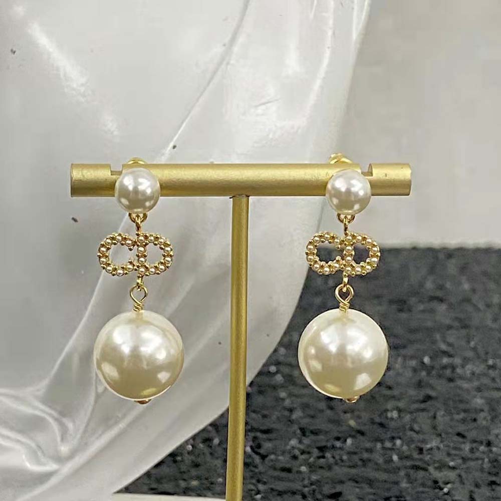 Dior Women Tribales Earrings Gold-Finish Metal, White Resin Pearls and White Crystals - image 7
