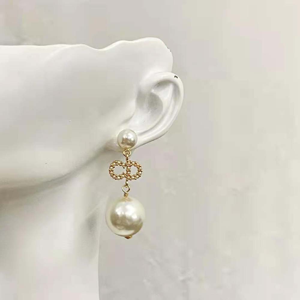 Dior Women Tribales Earrings Gold-Finish Metal, White Resin Pearls and White Crystals - image 8