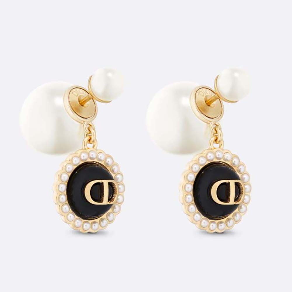Front close-up of Dior Women Tribales Earrings gold-finish metal and pearls