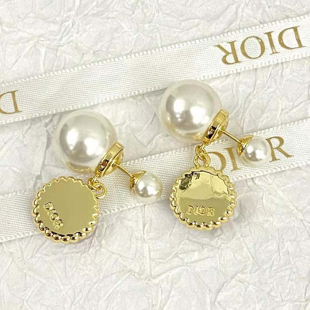 Dior Women Tribales Earrings Gold-Finish Metal with White Resin Pearls and Black Glass - image 6